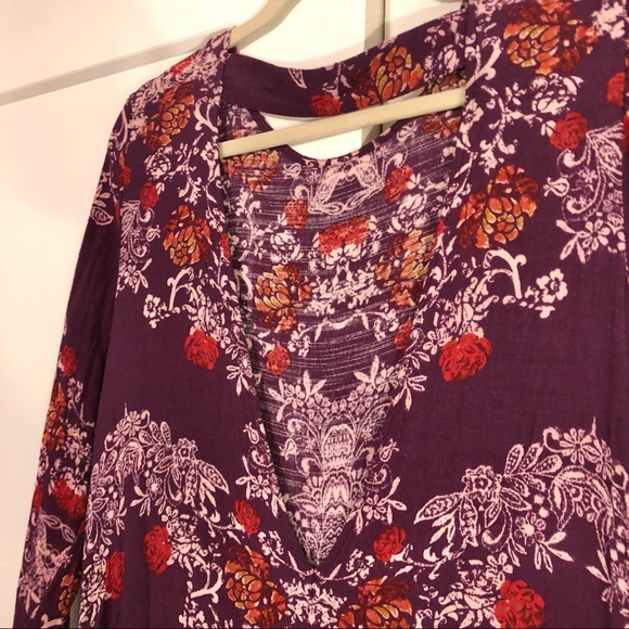 Free People Berry Purple Floral Open Back Tunic Printed Flowy Mini Dress - Picture 14 of 16